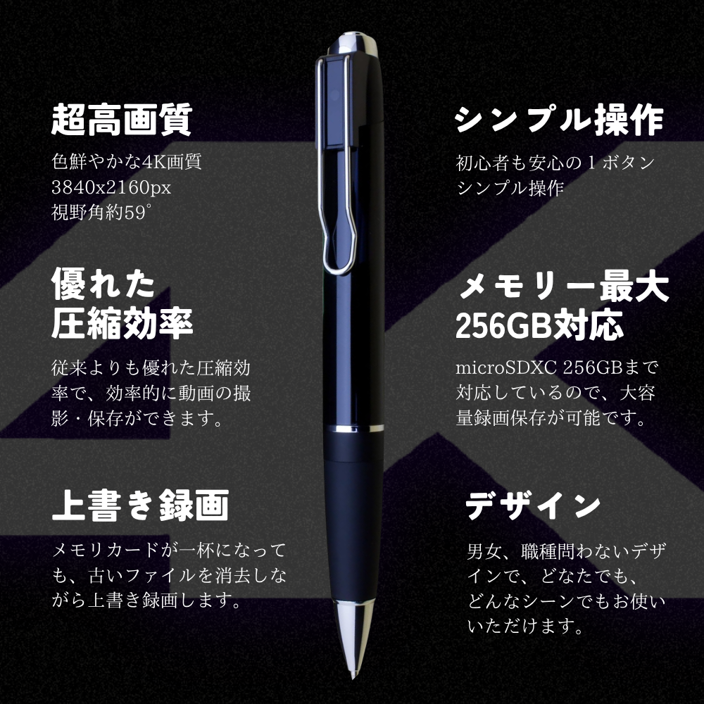 【小型カメラ】ペン型ビデオカメラ(匠ブランド)『Headmaster4K極』（ヘッドマスター 4K極）