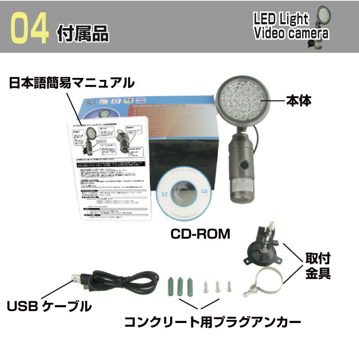 【小型カメラ】録画機能付きLEDモーションセンサーライト　防犯カメラ（8GB付属）